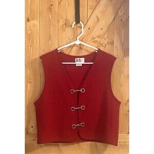 Vtg R&K Women's Red Silver Horse Bit Wool Vest 10 Equestrian Holiday Old Money